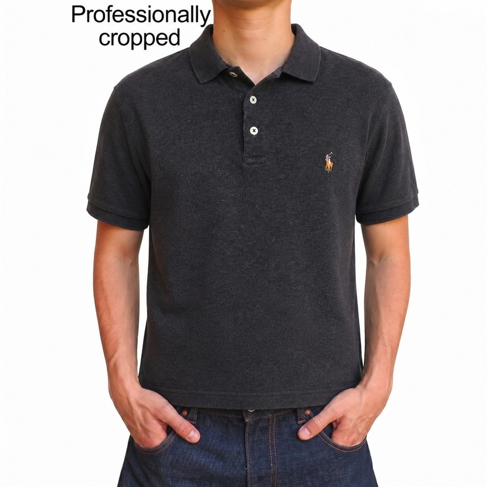 Polo Ralph Lauren Mens Medium Black Custom Slim Fit Cropped Short Sleeve Polo